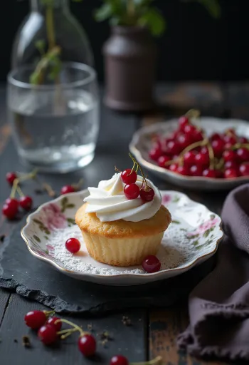 Cupcake de grosella roja servido