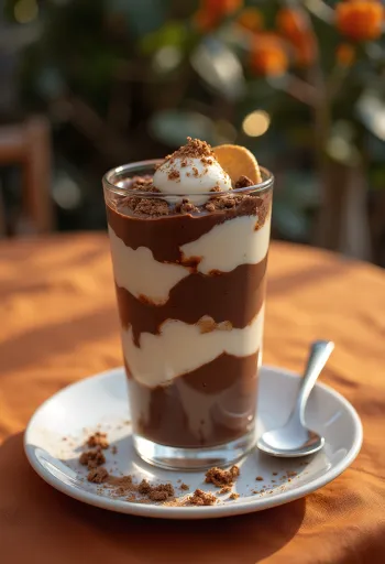 Vasito de crema de chocolate por capas decorado con virutas