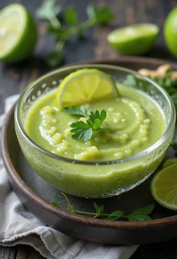 Salsa de jengibre, lima y romero servida