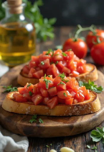 Bruschetta vegana servida con tomate