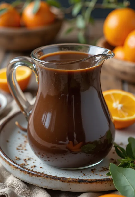 Salsa de chocolate con naranja y chile servida