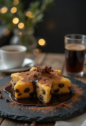 Pandoro con chocolate espolvoreado con azúcar glas en la parte superior