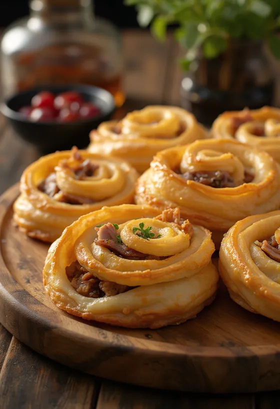 Burek crujiente de pato servido