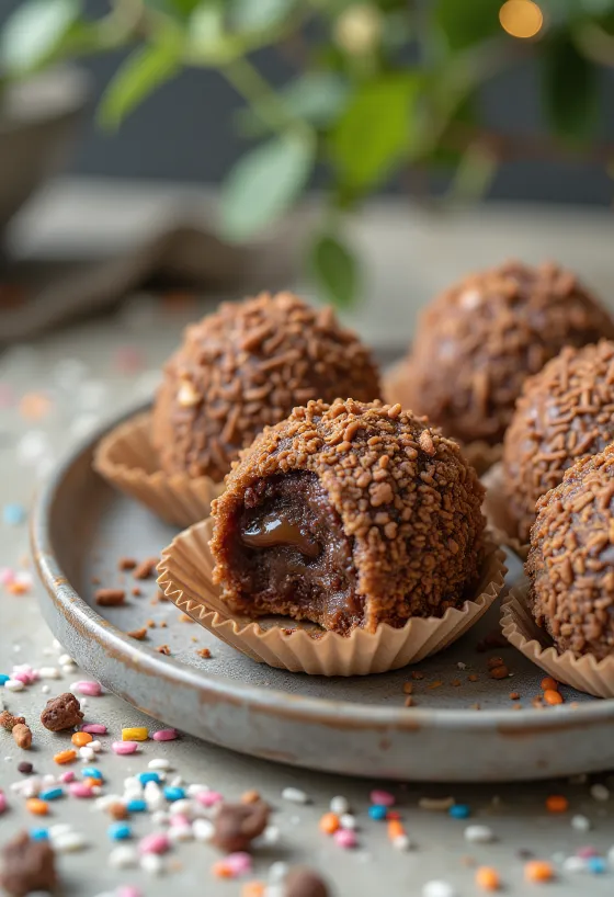 Brigadeiros de caramelo, bolas recubiertas de chocolate.