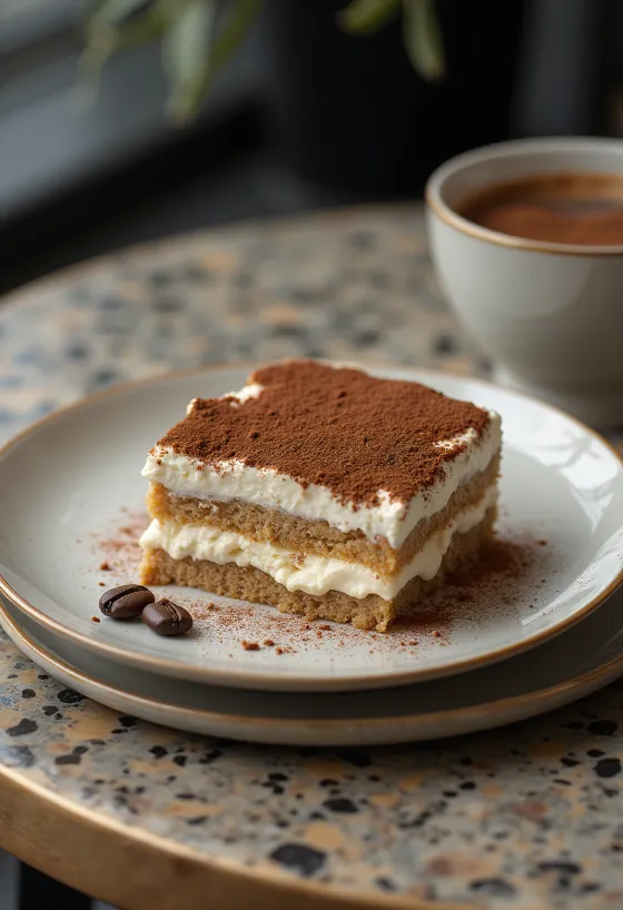 Tarta tiramisú sin azúcar en presentación elegante