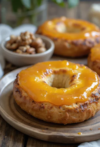 Bagel de nueces y mermelada de albaricoque recién horneado