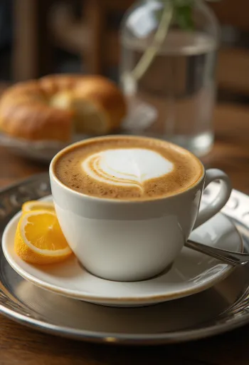 Latte de canela y jengibre, bebida de café decorada con rama de canela y jengibre