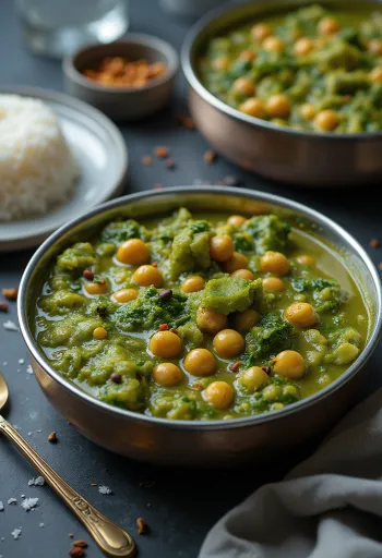 Keerai Kadalai Kootu servido con garbanzos, espinacas y coco rallado