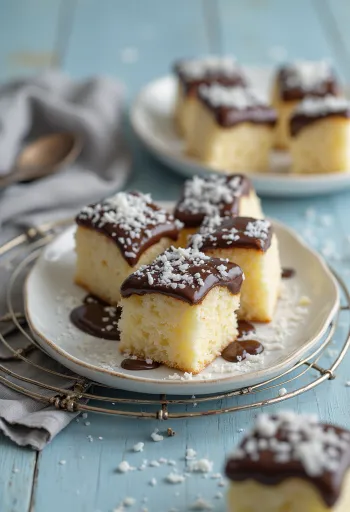 Cubo de coco con cobertura de chocolate y coco rallado