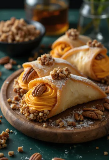 Cannoli de calabaza y nueces pacanas servido