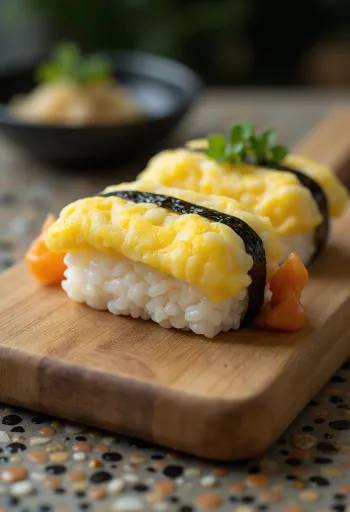 Sushi Tamago, sushi de tortilla, huevo fresco sobre sushi
