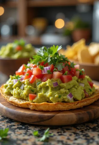Tostada con guacamole, servida con verduras frescas