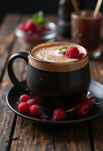 Sidra de chocolate y frambuesa servida en vaso