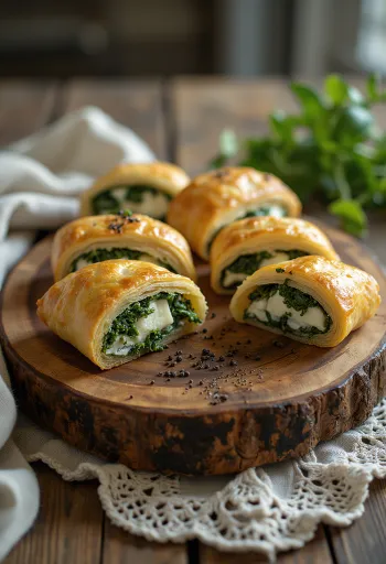 Strudel de espinacas y feta recién horneado, con masa crujiente