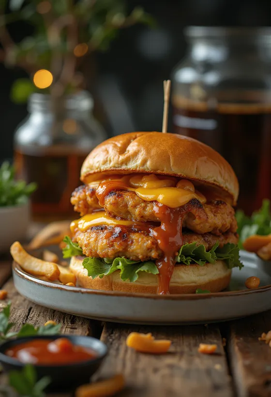 Hamburguesa de pollo teriyaki con sésamo y lechuga