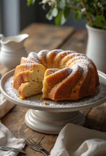 Bundt cake de manzana y plátano servido