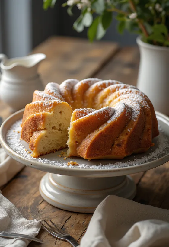 Bundt cake de manzana y plátano servido