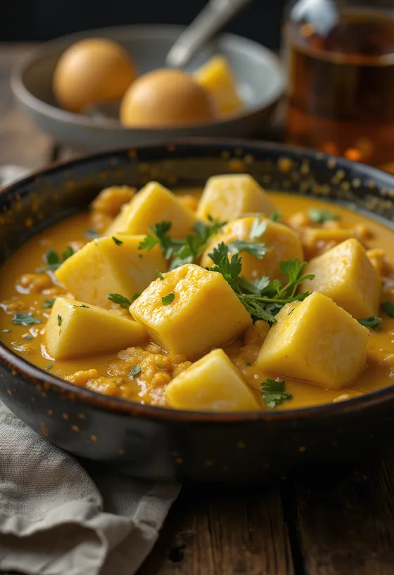 Curry de berenjena picante servido