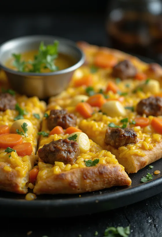 Pizza estilo uzbeko con arroz