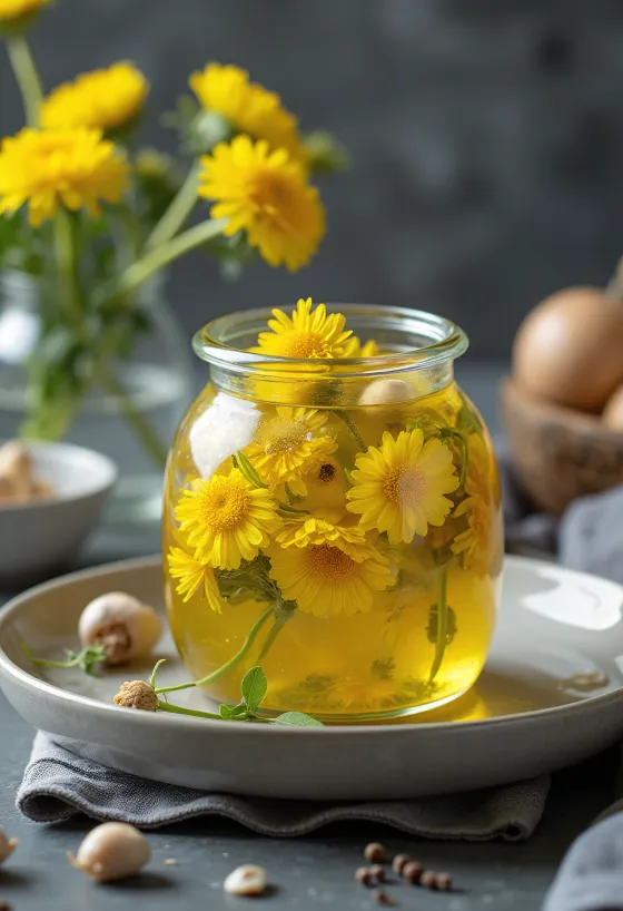 Hojas de diente de león encurtidas servidas