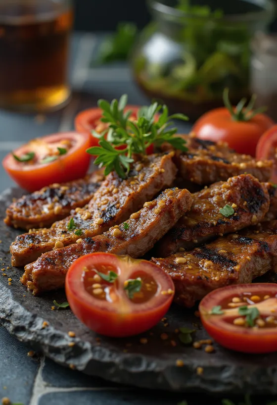 Suya de ternera, brochetas con cacahuete tostado y cilantro