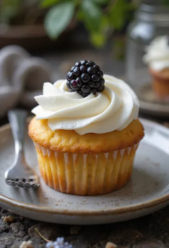 Cupcake de mora servido