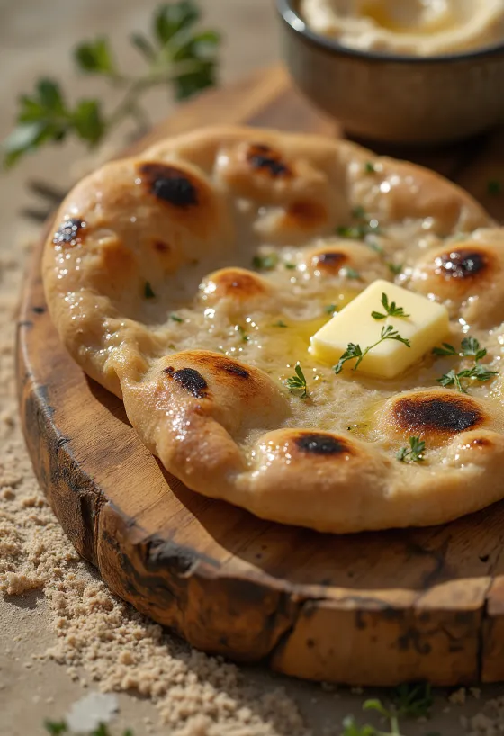 Naan integral, pan indio suave y delicioso