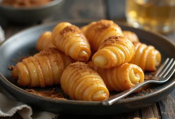 Tulumba con canela, dulce crujiente espolvoreado con azúcar y canela