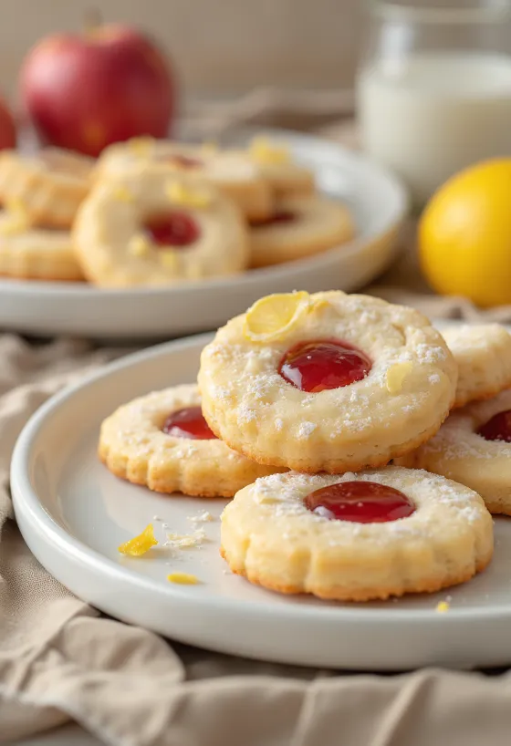 Galletas Linzer de manzana y limón servidas