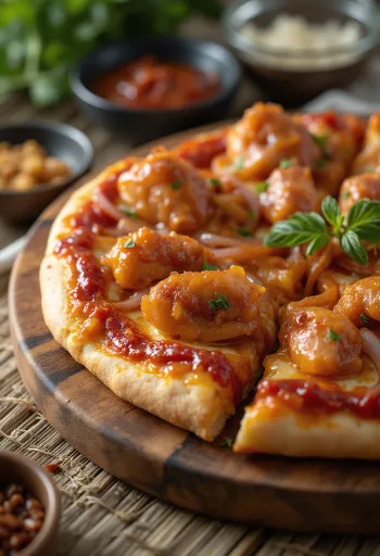 Barbecue chicken pizza con pollo a la parrilla y cebolla roja