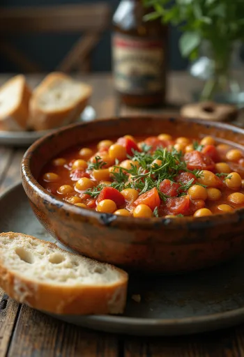 Lecsó con garbanzos servido con perejil fresco