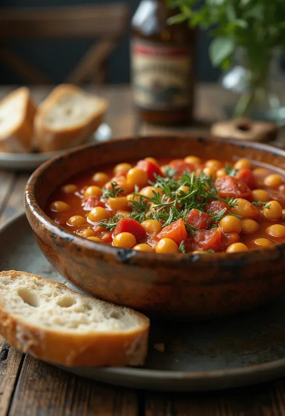 Lecsó con garbanzos servido con perejil fresco
