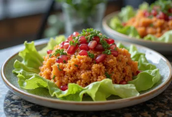 Kısır con pasta de tomate servido con perejil fresco