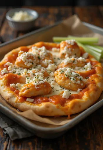 Buffalo chicken pizza con pollo picante y queso azul