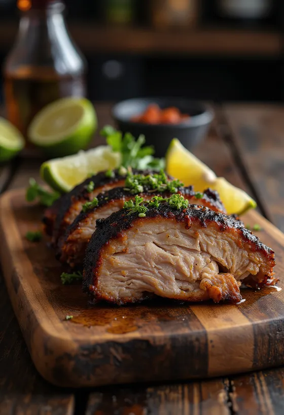 Cerdo Jerk servido con arroz y guisantes