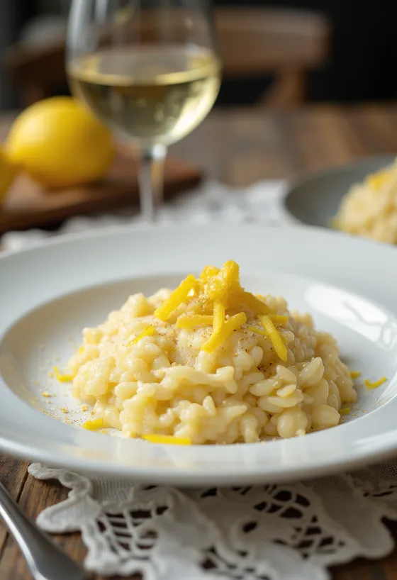 Risotto al limón, servido con parmesano y ralladura de limón fresca