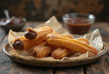 Churros rellenos de crema de chocolate, dorados y crujientes