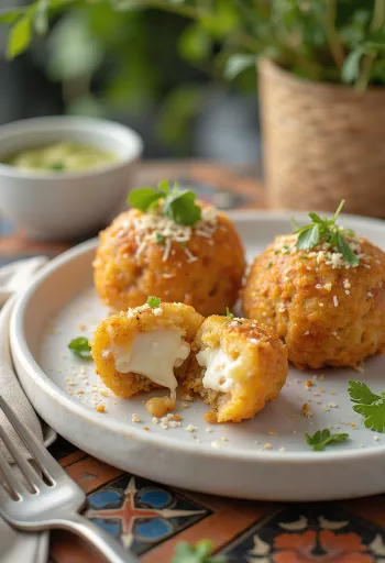 Acarajé con queso, plato brasileño crujiente con crema de queso