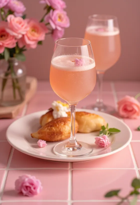 Cóctel Bellini decorado con puré de melocotón fresco y prosecco