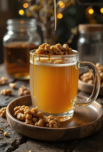 Sidra de nuez y caramelo servida en vaso