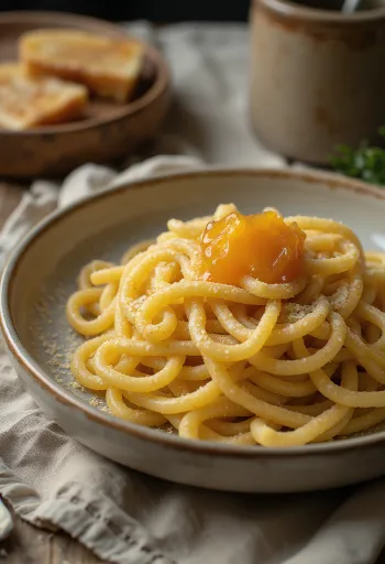 Pasta con sémola espolvoreada con azúcar glas y mermelada