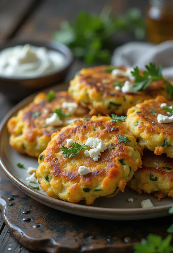 Kolokithokeftedes con zanahoria, croquetas crujientes servidas