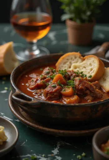 Estofado de ternera con jugosos cubos de carne en salsa de pimentón