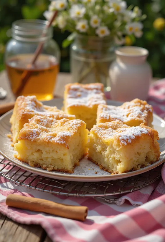 Pastelito de miel y canela servido