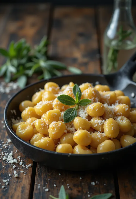Gnocchi italianos al parmesano servidos con mantequilla