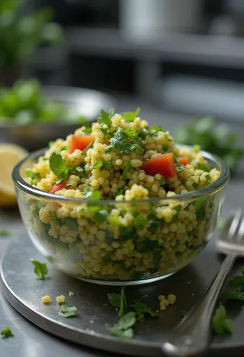 Tabbouleh de quinoa con hierbas frescas servido