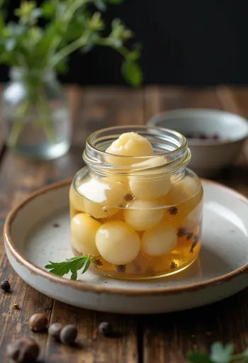 Castañas de agua encurtidas servidas