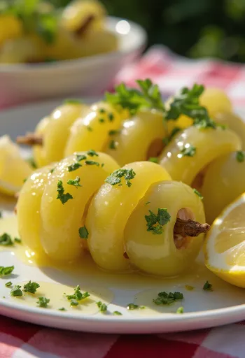 Hojas de parra rellenas de cordero, plato mediterráneo servido con yogur y limón