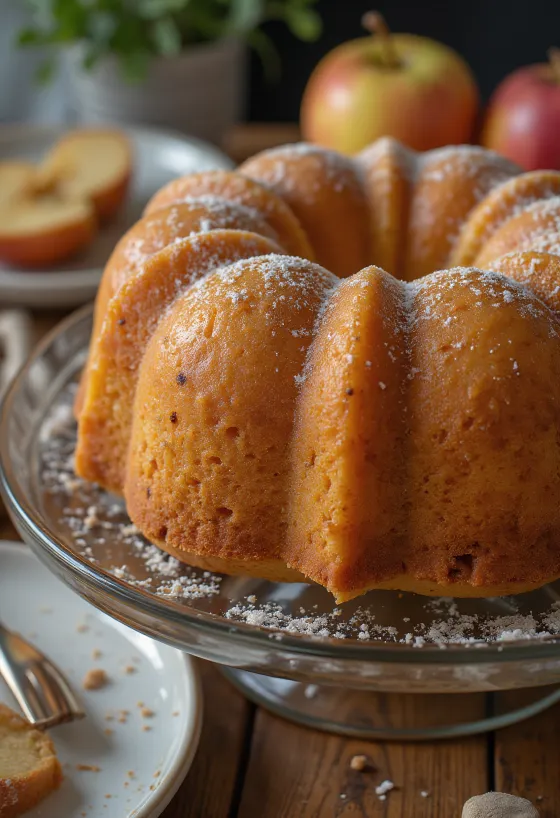 Kugelhopf de manzana y canela servido en un plato elegante