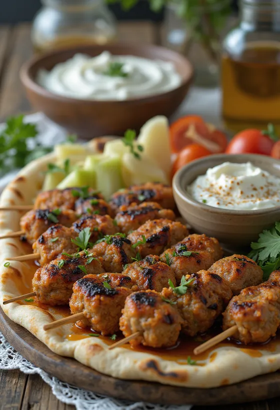 Kafta servido con pan de pita fresco y ensalada